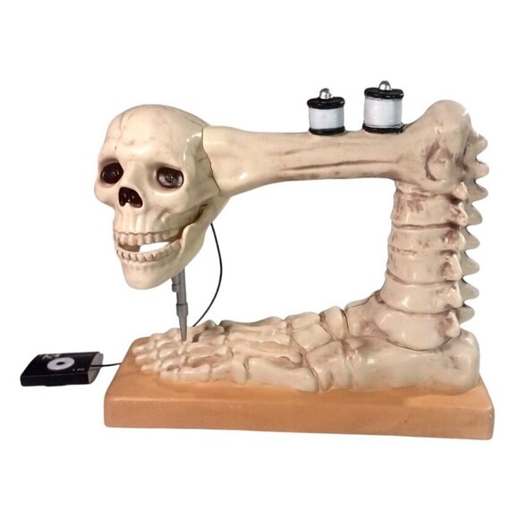New Halloween Animated LED Skeleton TALKING Skull Sewing Machine NWT - Picture 6 of 10